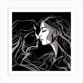 Lines Design - Woman Face Lines Art Print