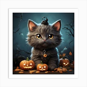 Black Halloween Cat Art Print