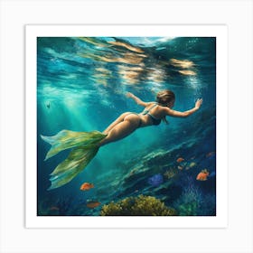 Underwater Woman Swimming In The Sea Art Print(2) Art Print