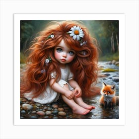 Little Girl With Fox Art Print