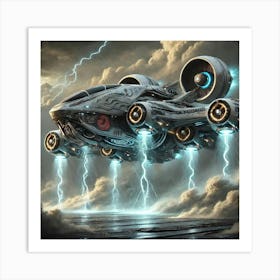 A Detailed Scene Showcasing The Skyguard Hovercraf Art Print