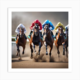 Jockeys Racing At The Racetrack 5 Art Print