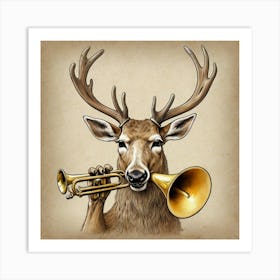 Deer Playing Trumpet 1 Art Print