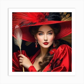 Victorian Woman In Red Hat 6 Art Print