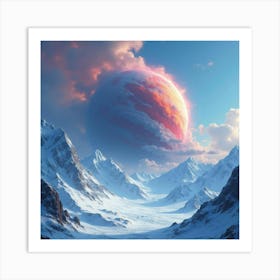 Titan Smashing Through Icy Peaks, Colorful Snow Storm 1 Art Print