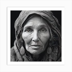 Old Woman Black & White Art Print