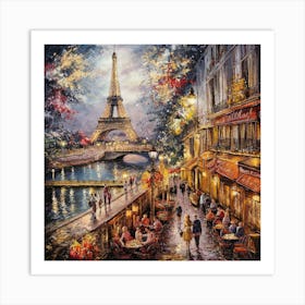 Parisian Splendor A Vibrant Portrait Of The Eiffel Tower And Romantic City Life (4) Art Print