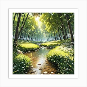 Stream In The Forest 2 Art Print