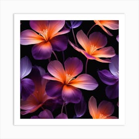 Purple Flowers On A Black Background Art Print