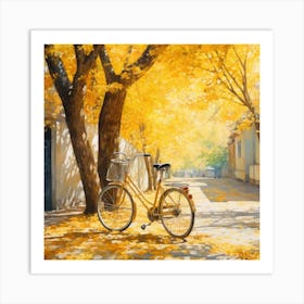 Yellow Bicycle In Autumn 1 Art Print