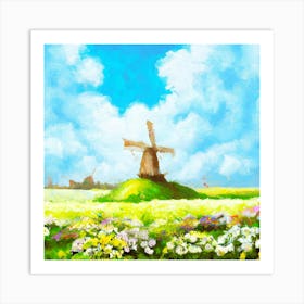 Windmill In The Field Art Print