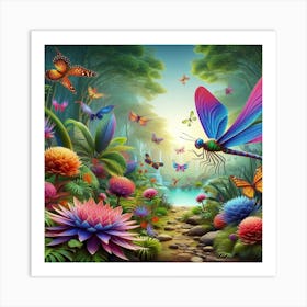 Dragonfly In The Garden Art Print