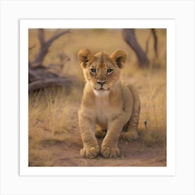 Lion baby in the savannah Art Print