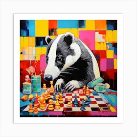 Badger Playing Chess Art Print