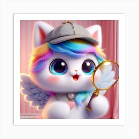 Unicorn Cat, caticorn With Magnifying Glass 11 Art Print