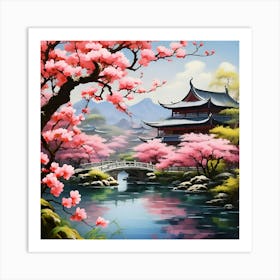 Cherry Blossoms By The River Art Print