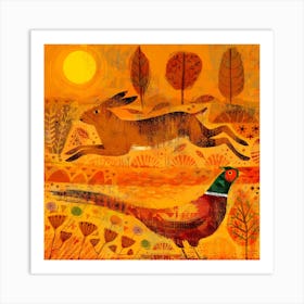 Hare And Pheasant Square Art Print