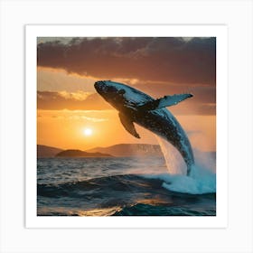 Humpback Whale Jumping Out Of The Water 8 Art Print