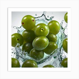 Green Grapes Splashing Water Art Print