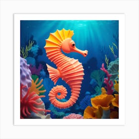 Seahorse Gracefully Swimming Amidst A Vibrant And Illusionary Coral Reef Art Print