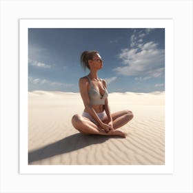 Meditating Woman In The Desert Art Print