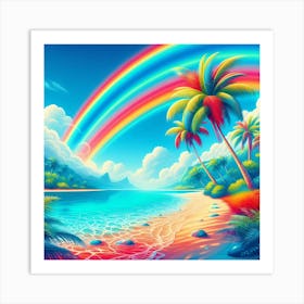 Rainbow Over The Beach Art Print