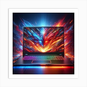 Laptop With Flames Art Print