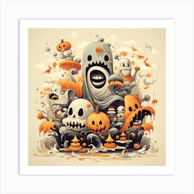 Ghosts And Pumpkins Art Print