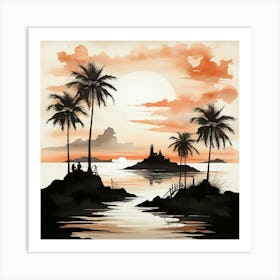 Boho art Silhouette of seaside landscape 4 Art Print