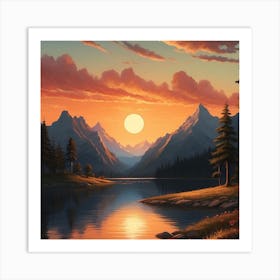 Sunset Over Lake Art Print