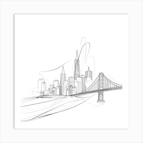San Francisco Skyline Sketch, minimalist, line art, black and white. Art Print