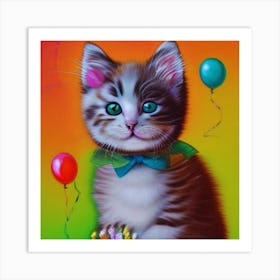 Birthday Kitten Art Print