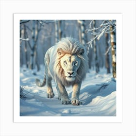 White Lion In The Snow Art Print