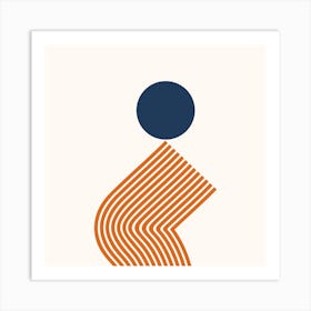 Geometric Lines Sun Rainbow Balance Playful Abstract in Navy Blue Burnt Orange scheme 2 Art Print