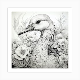 Goose In Flowers Art Print