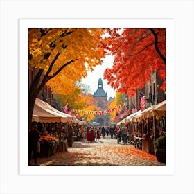 A Quaint Rustic Autumn Festival Scene Where The Dance Of Fiery Oranges Rich Yellows And Deep Reds (5) 1 Art Print