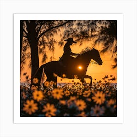 Sunset On Horseback Art Print