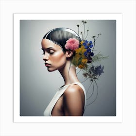 silhouette of a  girl with flower Art Print