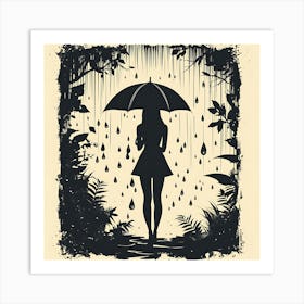 Girl In The Rain Art Print