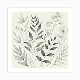 Black And White Floral Drawing Art Print