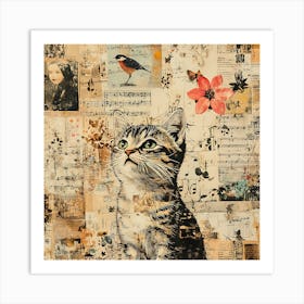 Vintage Cat On Paper 4 Art Print