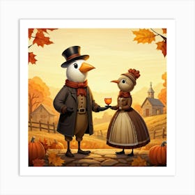 An Endearing Cartoon Character Of A Pilgrim Bird Typically Found Around A Thanksgiving Feast Situa (4) 1 Art Print