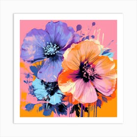 Andy Warhol Style Pop Art Flowers Lilac 4 Square Art Print