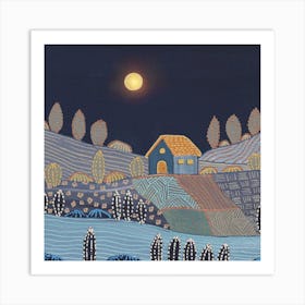 Midnight And Patterned Hills 2 Square Art Print