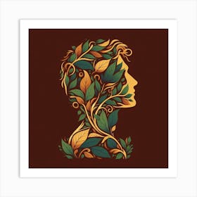 Portrait Of A Woman With Leaves 1 Art Print