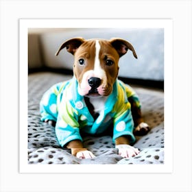 A Cute Pitbull Puppy In Pajamas 2 Art Print