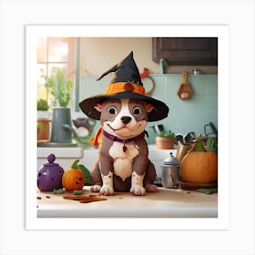 Halloween Dog In A Witch Hat Art Print
