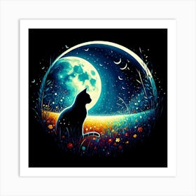 Cat In The Moonlight 8 Art Print