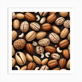 Nuts On A Black Background Art Print