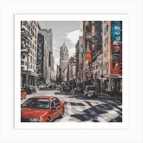 Red Car In The City Art Print